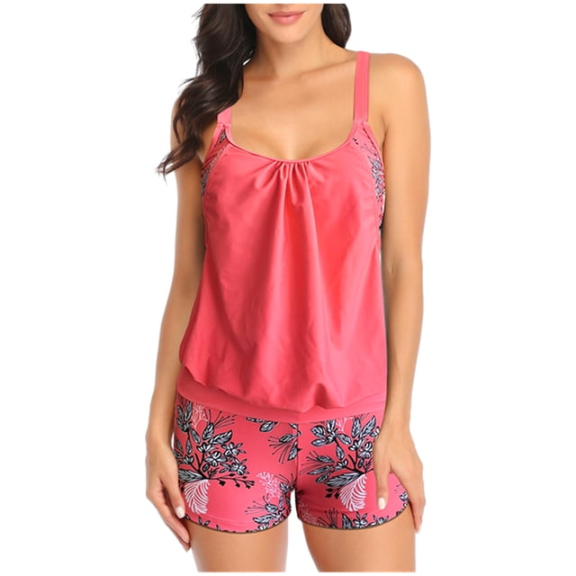 TIMIFIS Womens Tankini Swimsuits Ruffled Tank Top Tummy Control Floral Modest Swimwear High Waisted Bikini Two Piece Bathing Suits Plus Size Swimsuit Women