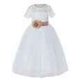 thumbnail image 2 of Ekidsbridal Girl Pageant Flower Girl Dress - White Lace Short Sleeve with Bow Sash LG2T-A (Size: 2-12), 2 of 3