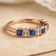 thumbnail image 3 of vylahjewellery Blue Sapphire Asscher Wedding Band Ring in 14K Vermeil Rose Gold Stackable Engagement Ring for Women Round Cut Moissanite Ring, 3 of 6