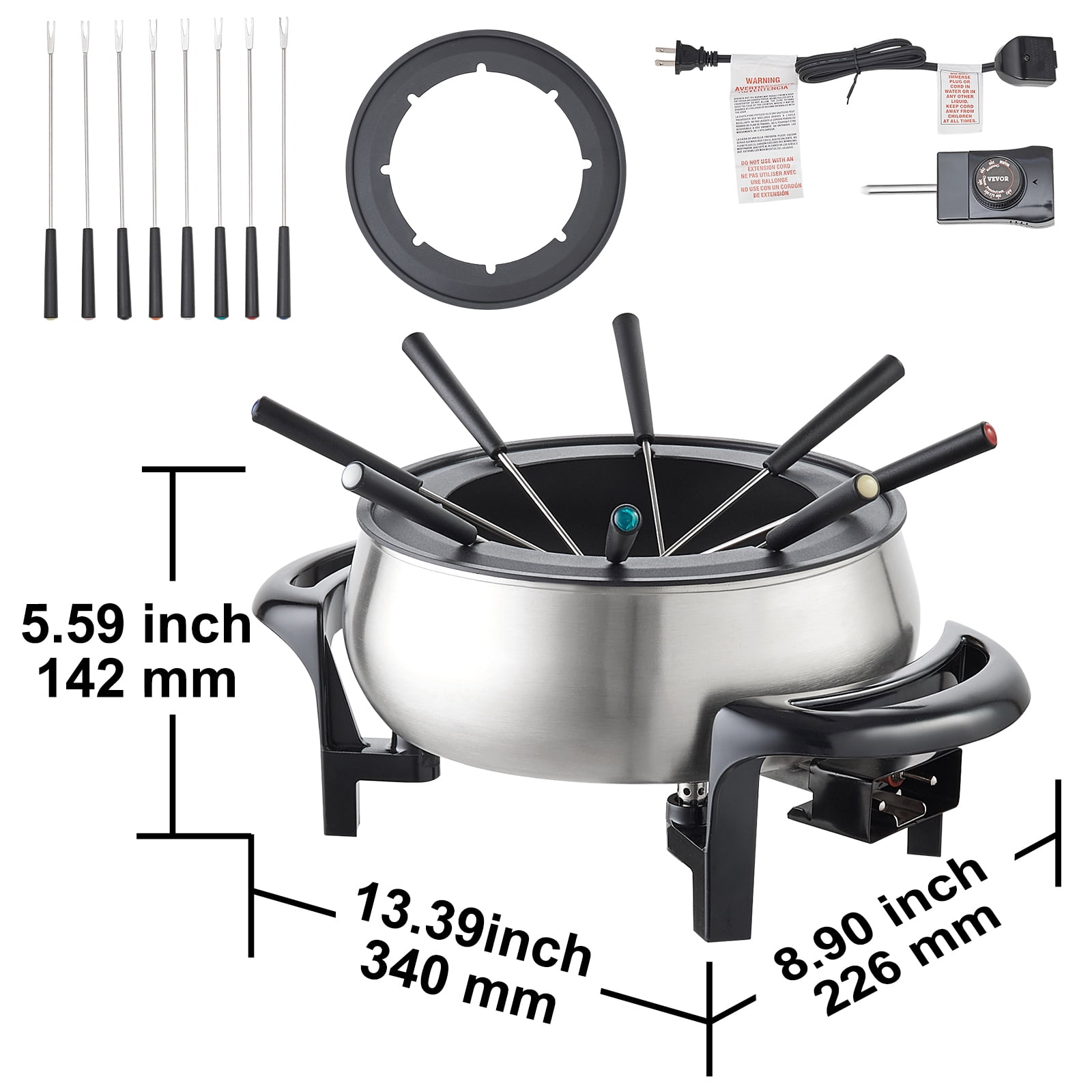 VEVOR 3 qt Electric Fondue Pot Set Chocolate and Cheese Melting Warmer Silver