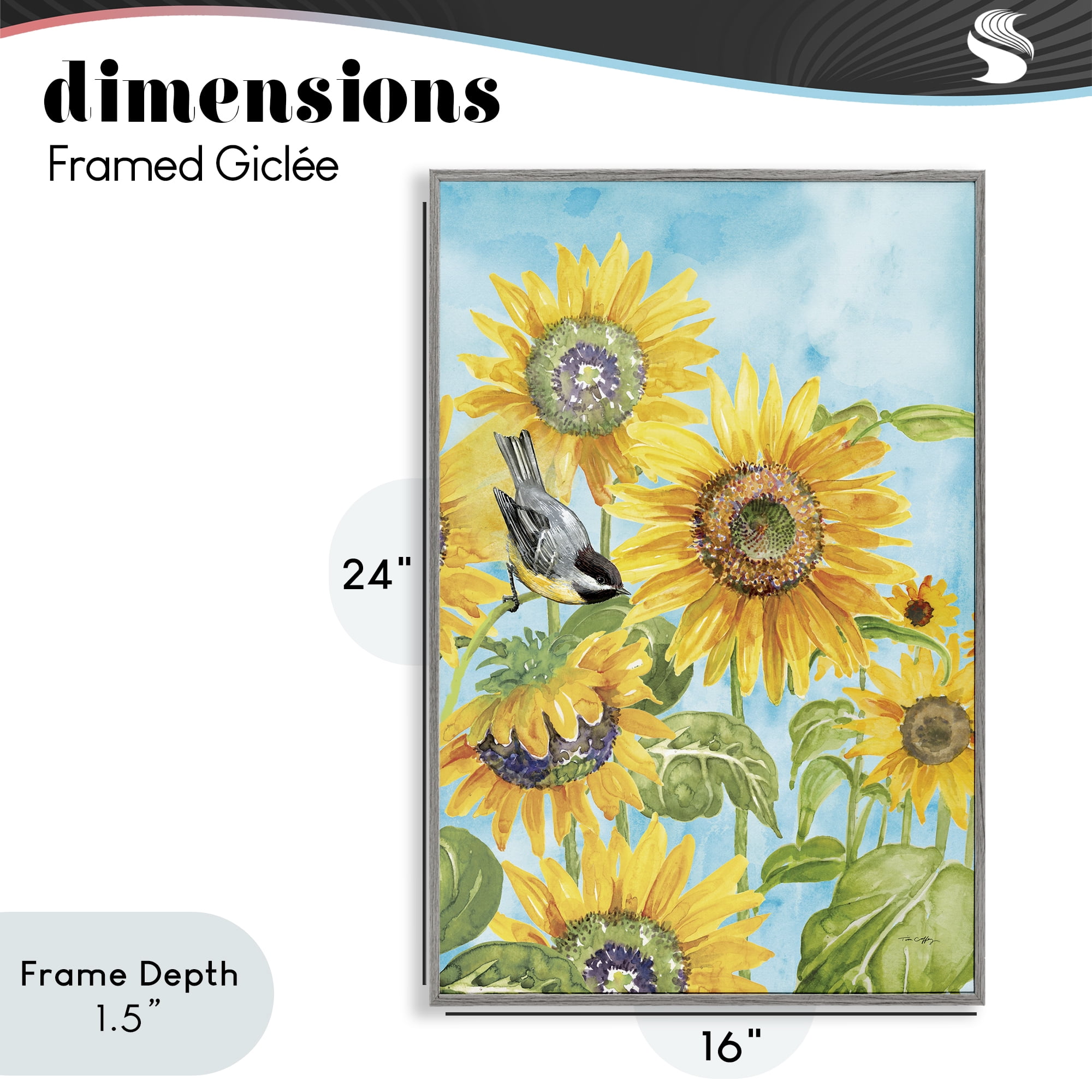 Stupell Industries Sunflower Honey Bird Gray Framed Giclee Art, design by Tim Coffey