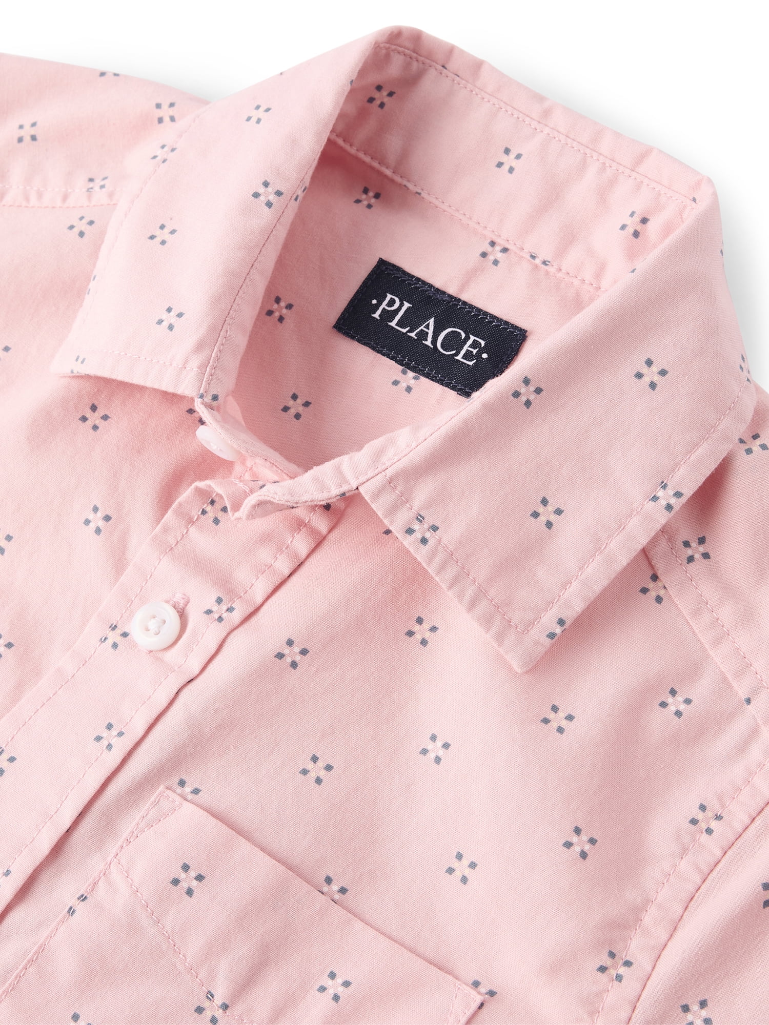 The Children's Place Boys Short Sleeve Printed Poplin Button Up Shirt, Sizes XS-XXL
