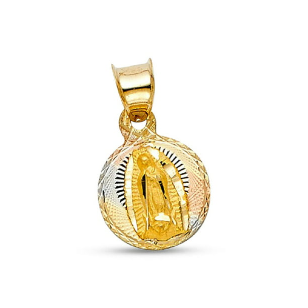 14k Yellow White Rose Gold Lady Guadalupe Pendant Small Coin Charm Diamond  Cut Style 13 x 10 mm - Walmart.com