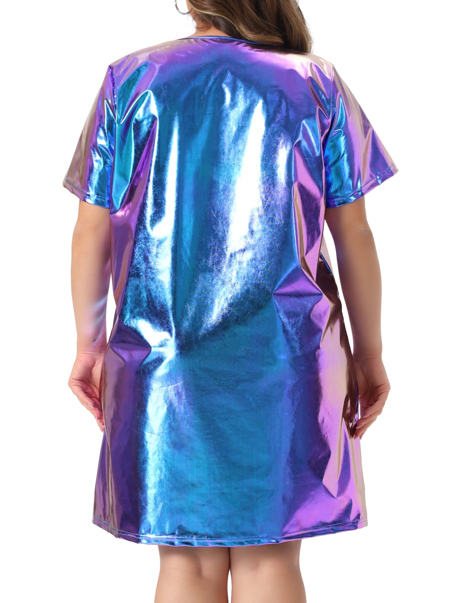 DARING DIVA Women's Plus Size Metallic Round Neck Mini Dress 4X Multicolor Green