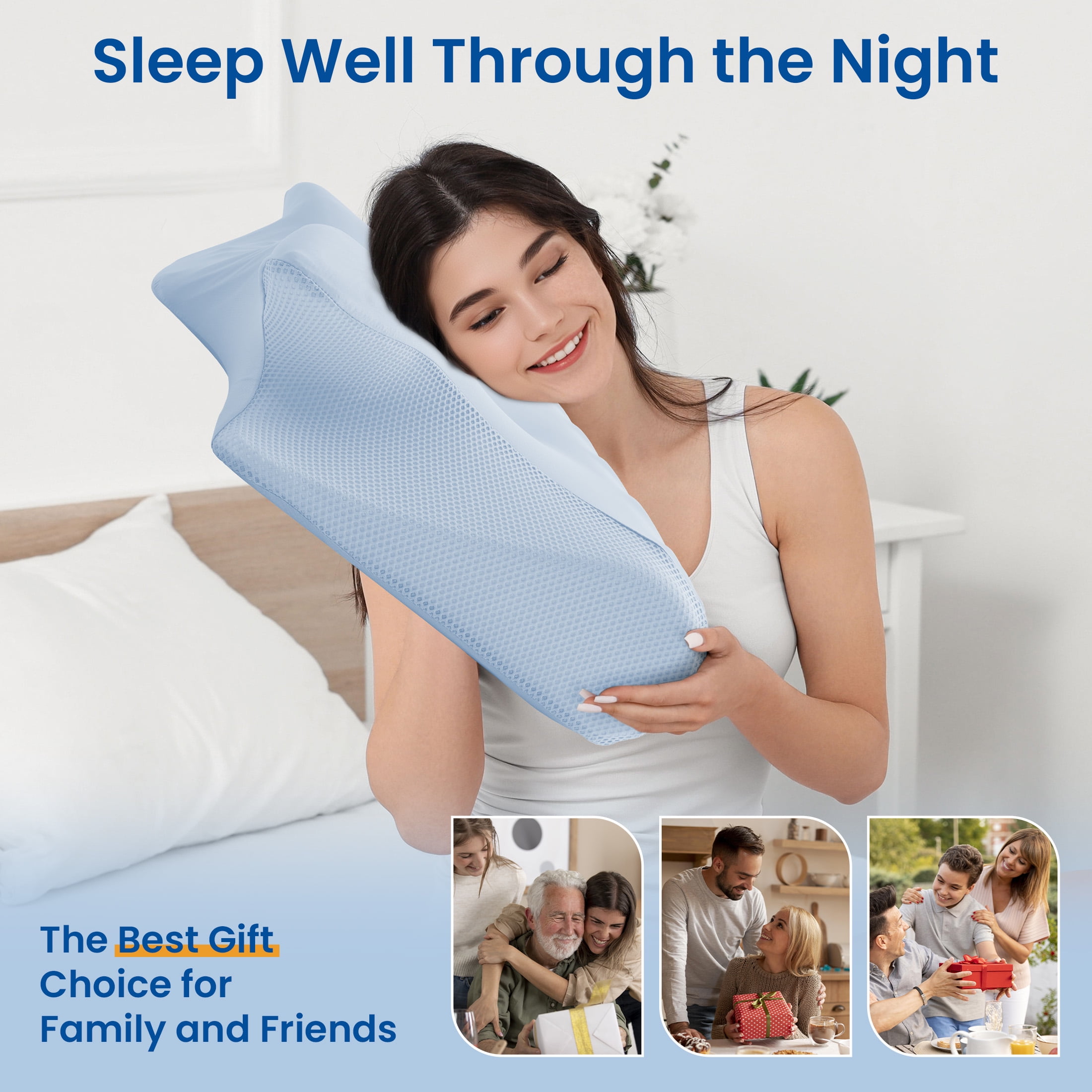 Vccoem Cervical Pillow for Neck Pain Relief, Ergonomic Hollow Design, Odorless Memory Foam Pillow for Sleeping, Orthopedic Contour Neck Support Pillows with Additional Pillowcase, Blue