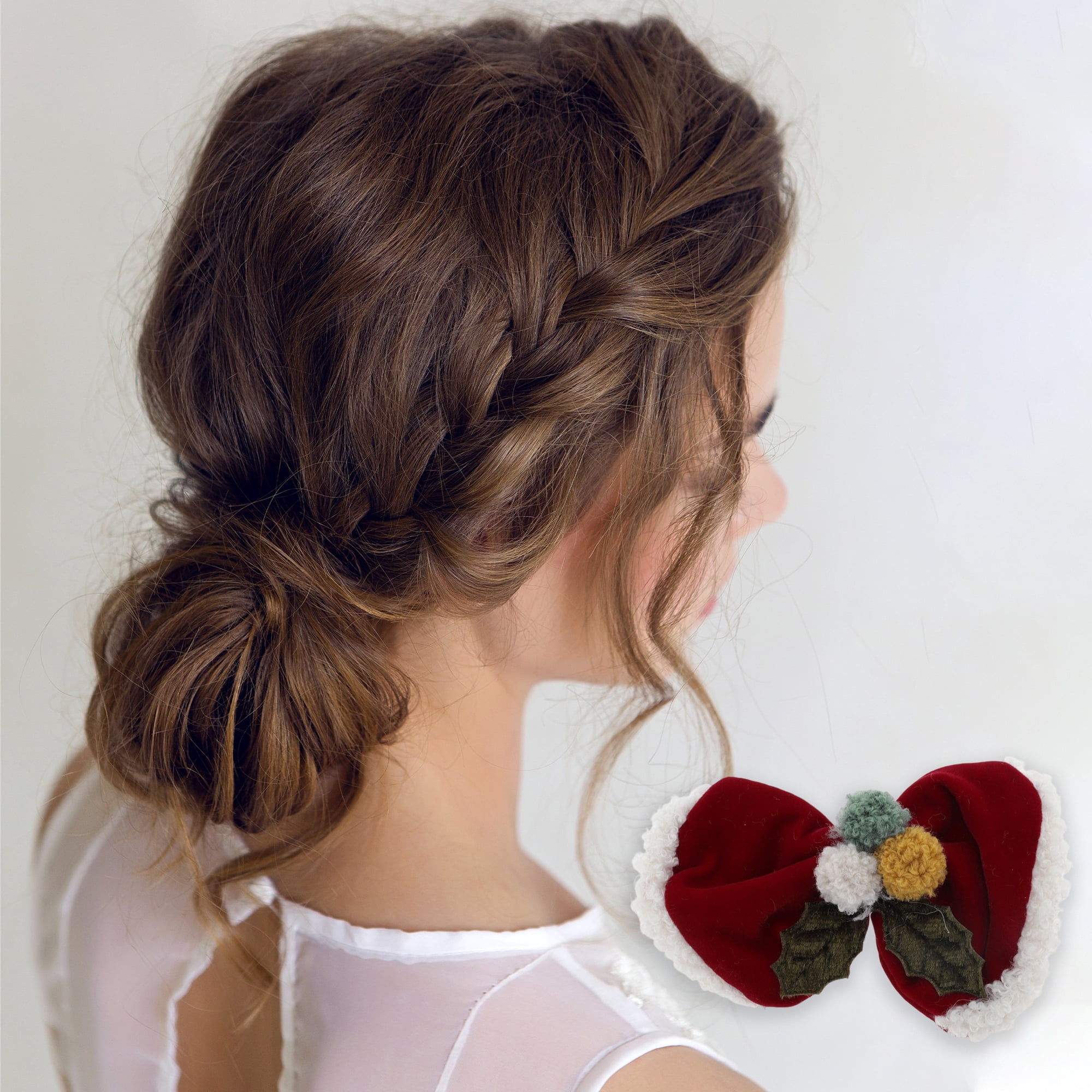 NOMADIC NOOK Christmas Hair Clips Sable Bow Red White 4 Pcs