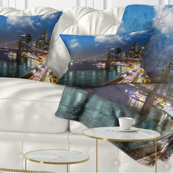 Designart New York City Wonderful Sunset View - Cityscape Photo Throw Pillow - 12x20