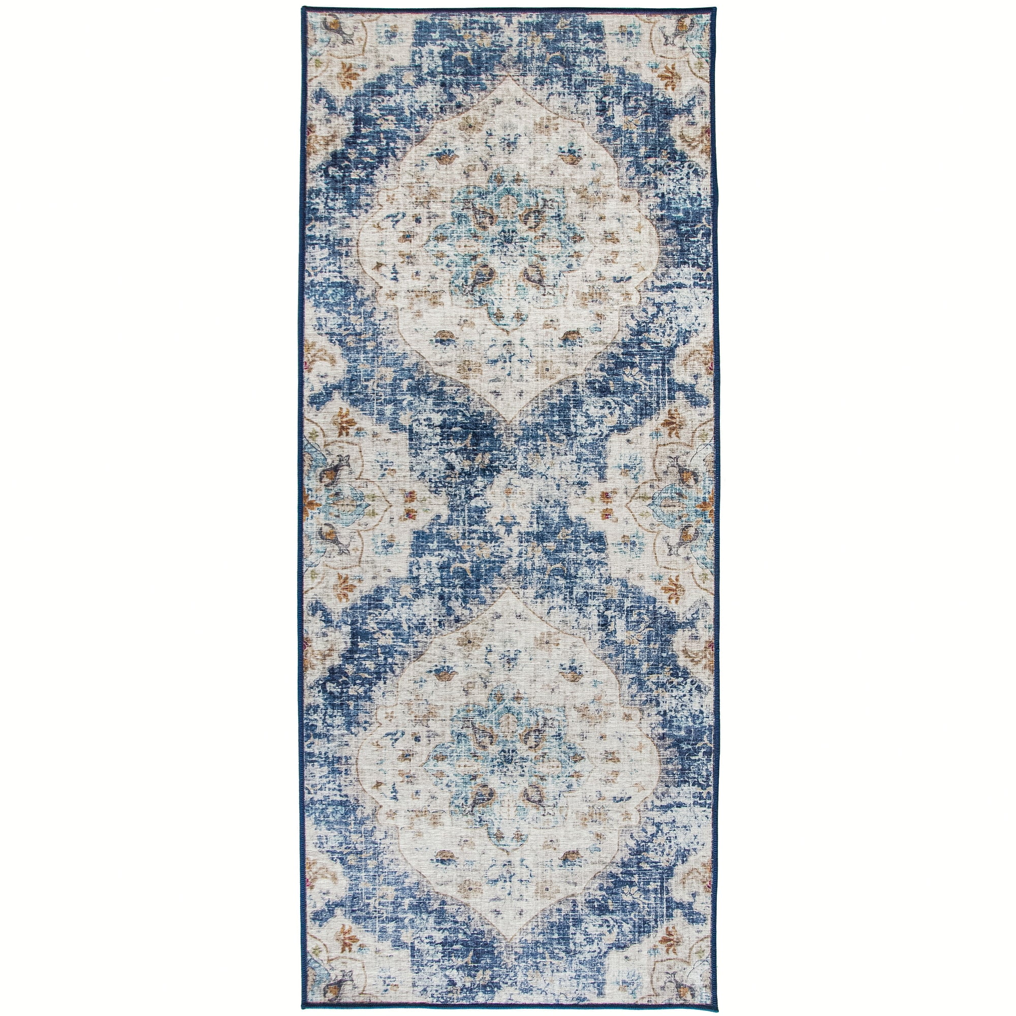 ReaLife Rugs Machine Washable Printed Vintage Distressed Bohemian Blue