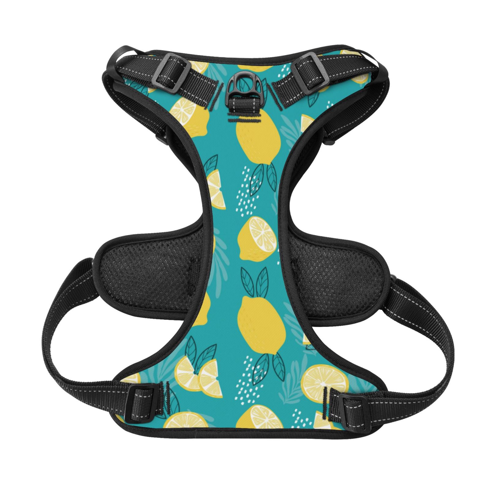 Kdxio Lemon Blue Print No Pull Dog Harness Adjustable Reflective Oxford Easy Control Medium Large Dog Harness for Training and Everyday-Large