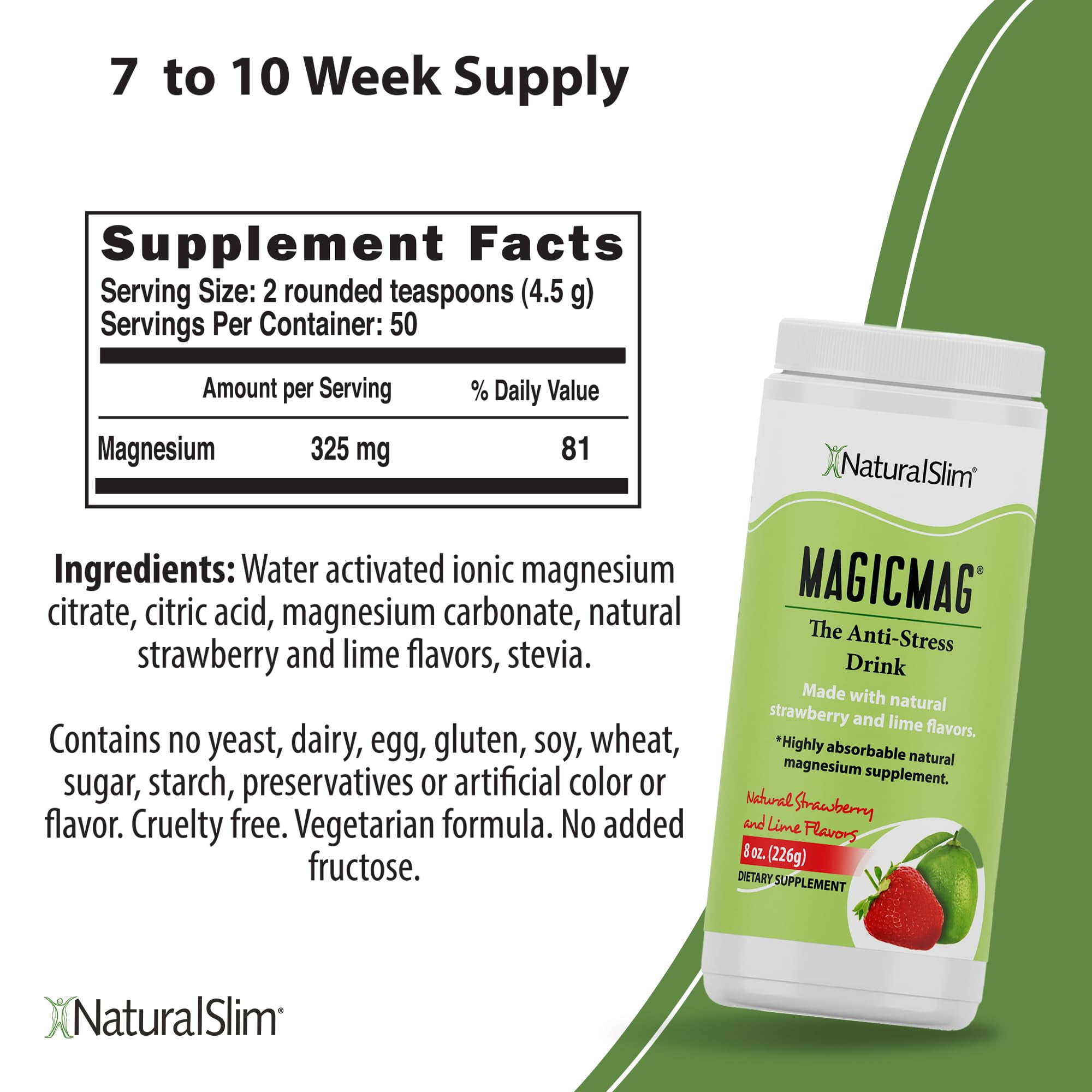 NaturalSlim MagicMag® Magnesium Citrate Powder - 2 Pack Anti Stress Drink Mix - 8oz