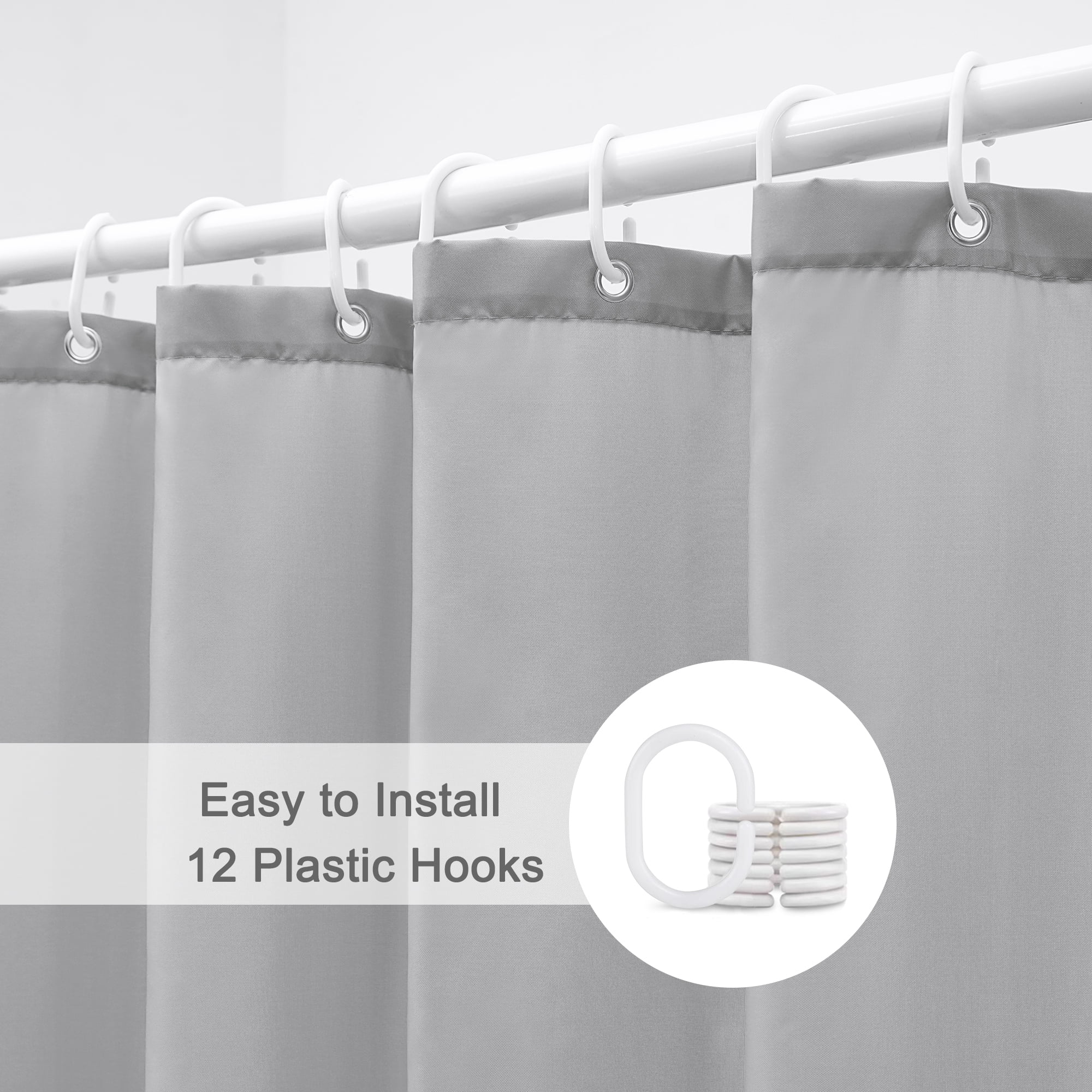 Inosoo Light Gray Fabric Shower Curtain, 72"Wx72"H Water Repellent Cloth Shower Curtain Liner with G(图3)