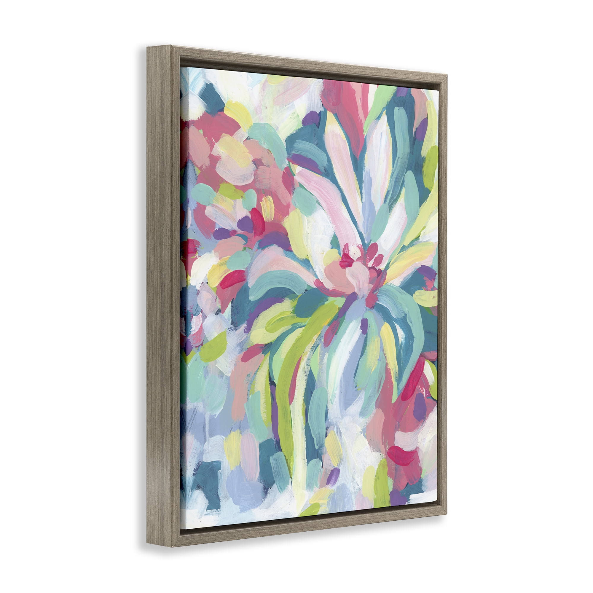 Stupell Industries Modern Bold Flower Strokes Abstract Painting Brown Floater Framed Canvas Art Print Wall Art, 25 x 31
