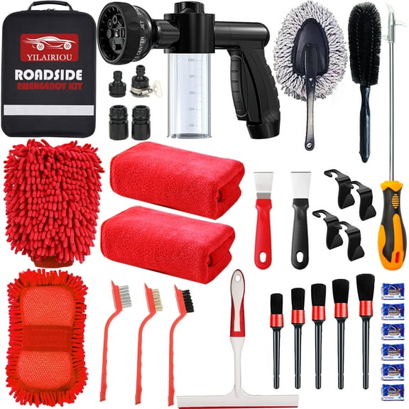 Car Wash Kit -Car Cleaning Kit Cars Washs Foam Gun Microfiber Sponge Cars Washing Kits Tire BrushTowels Complete Large Washs Mitt