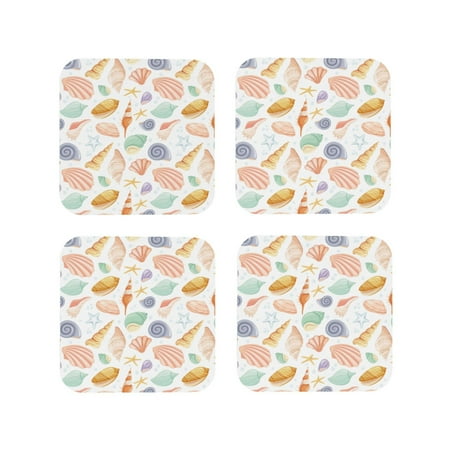 

Coasters Set of 4 - Conch Shells Print No.9054 Drink Coasters for Tabletop Protection Leather Coasters for Living Room Decor and Housewarming Gift Square