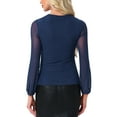 thumbnail image 3 of INSPIRE CHIC Ruched Mesh Blouse for Women's V Neck Long Sleeve Slim Fit Dressy Casual Wrap Top S Navy Blue, 3 of 6