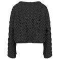 thumbnail image 4 of Women's Cropped Cable Knit Sweater Oversized Half Button Pullover (Black, M), 4 of 4