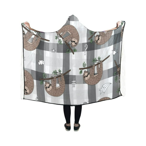ASHLEIGH Hooded Blanket Cute Sloth Pilling Polar Fleece Wearable