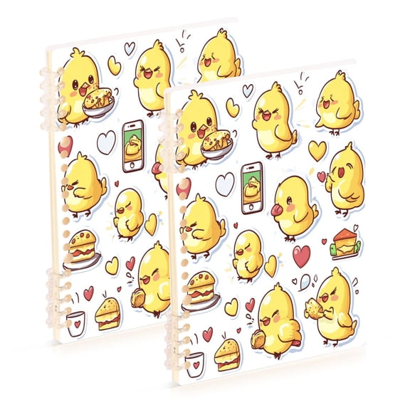 WOBOGO Cute Yellow Chick Pattern Notebook College Horizontal Grid Paper Ink Spill Resistant Water Resistant Cover 8.3x5.7x0.4in