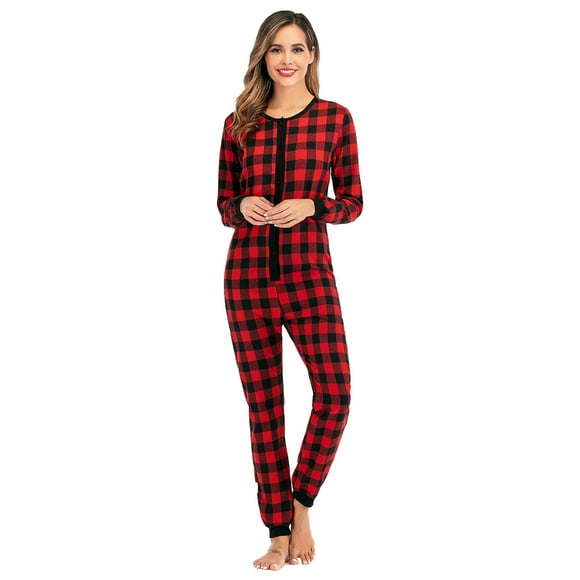 #followme Women's Printed Henley Thermal Onesie 6744-10195-RED-XXL
