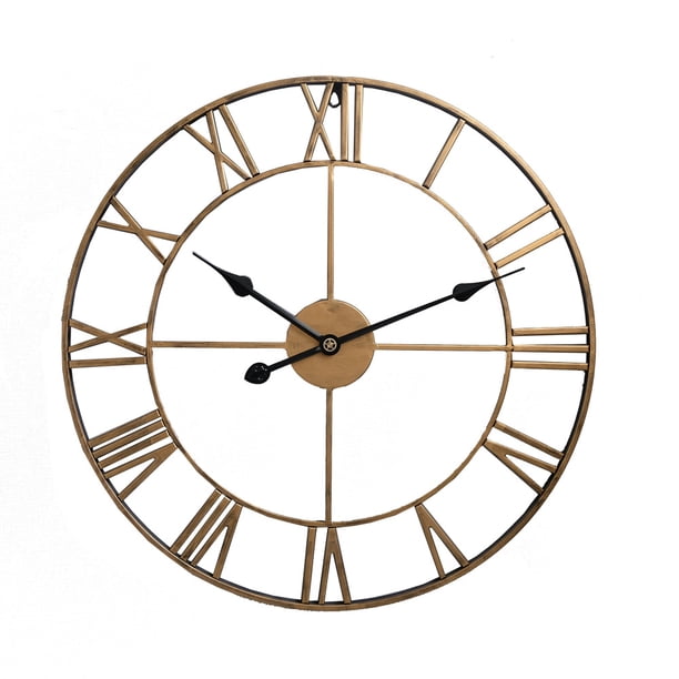 Reloj de pared analógico - Estilo de números romanos, Reloj decorativo con pilas - Cocina, Sala de estar, Decoración de baño (Oro)
