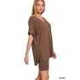 thumbnail image 3 of Zenana Plus Size Brushed DTY Microfier V-Neck Short Sleeve Hi-Low Hem & Biker Short Loungewear Set, 3 of 4