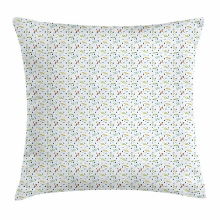 Decorative Prep Drop - Umbrella Throw Pillow Cushion Cover, Blue Watercolor Little Falling Drops Umbrellas Folded and Open Weather in October, Decorative Square Accent Pillow Case, 18 X 18 Inches, Multicolor, by Ambesonne