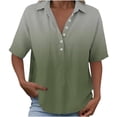 thumbnail image 6 of Favoffer Women's Linen Blouse Turtleneck Short Sleeve Solid Color Button Snap V Neck Daily Office Streetwear Fashion Casual Shirt, 6 of 7