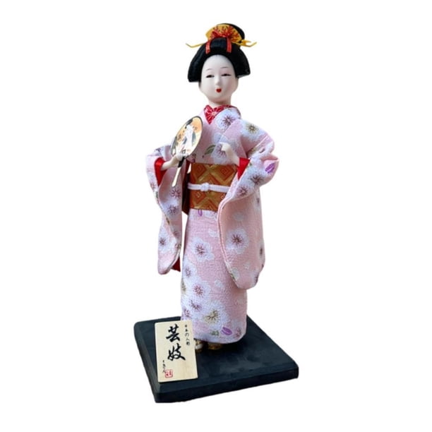 Estatua de escritorio asiática Kabuki, escultura de figurita, muñeca geisha japonesa con kimono de 30 cm Estilo C