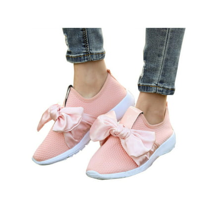 Womens Bowknot Sport Sneakers Trainer Breathable Flat Gym Sock Running Shoe