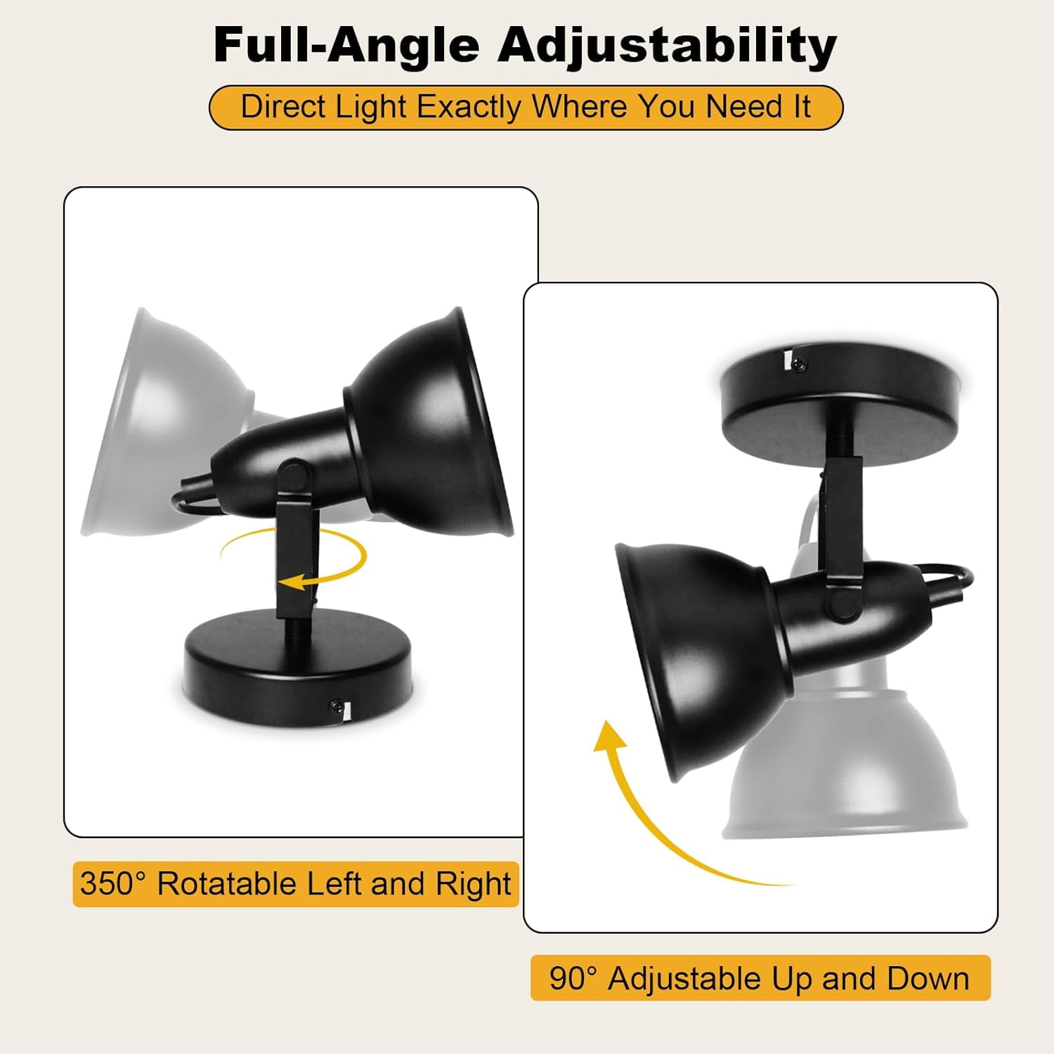 1-Light Track Lighting Black Directional Ceiling Wall Spotlight Fixture Industrial LED Spot Light Indoor for Kitchen Bedroom Bedside E26 Base Bulbs Not Included