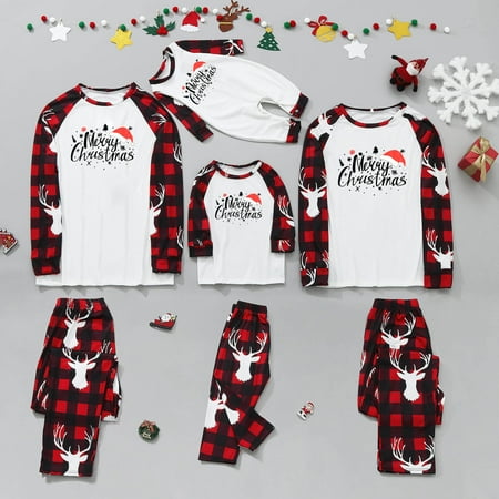 

Christmas Pajamas purcolt Baby Family Christmas Pjs Matching Sets Letter Plaid Print Long Sleeve Romper Jumpsuit Onesie for Baby Toddlers Family Pajamas Jammies Sleepwear Loungewear Outfits