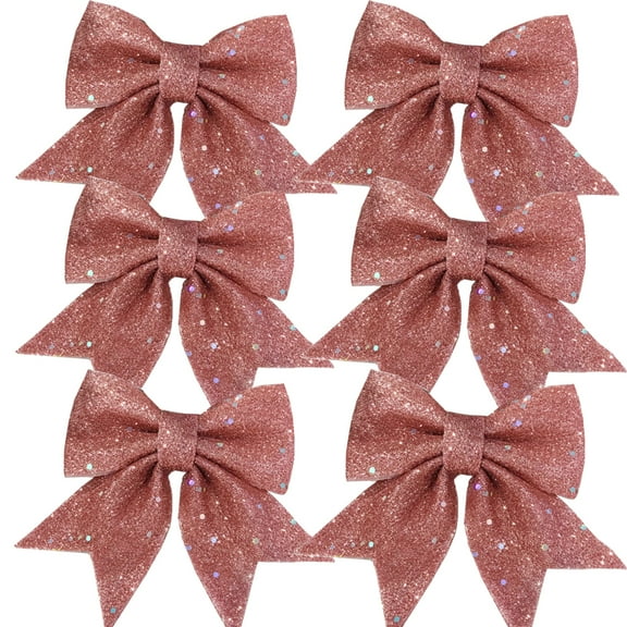 6pcs Christmas Bow Decorations, Pink Wreaths Bows, Small Christmas Tree Bow Sequin Bow Ties, Xmas Decorative Bows Ornaments for Home Christmas Party