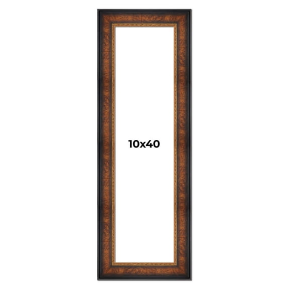 10x40 Frame Brown Walnut Gold Ornate Trim Solid Wood Plein Air Picture Frame | 3 Inch Moulding