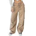 thumbnail image 2 of xiaxaixu Women Baggy Pants Solid Color Drawstring Waist Cargo Pants Multiple Pockets Jogger Pants, 2 of 9