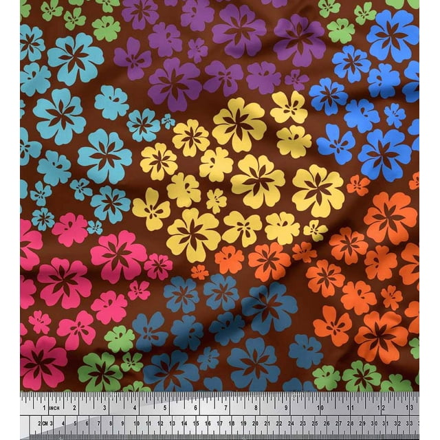 Soimoi polyester Crepe Fabric Artistic Flower Print Sewing Fabric Yard 52 Inch Wide