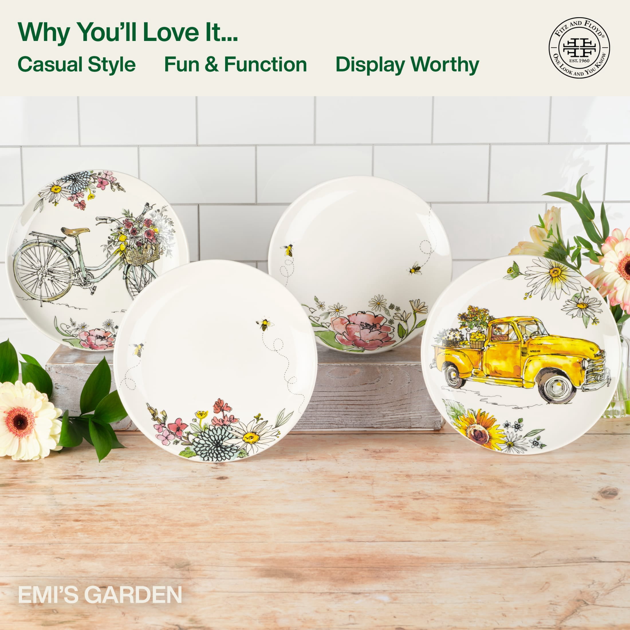 Fitz and Floyd Emis Garden 8 1/4" Round Earthenware Party Plate (4 Count)