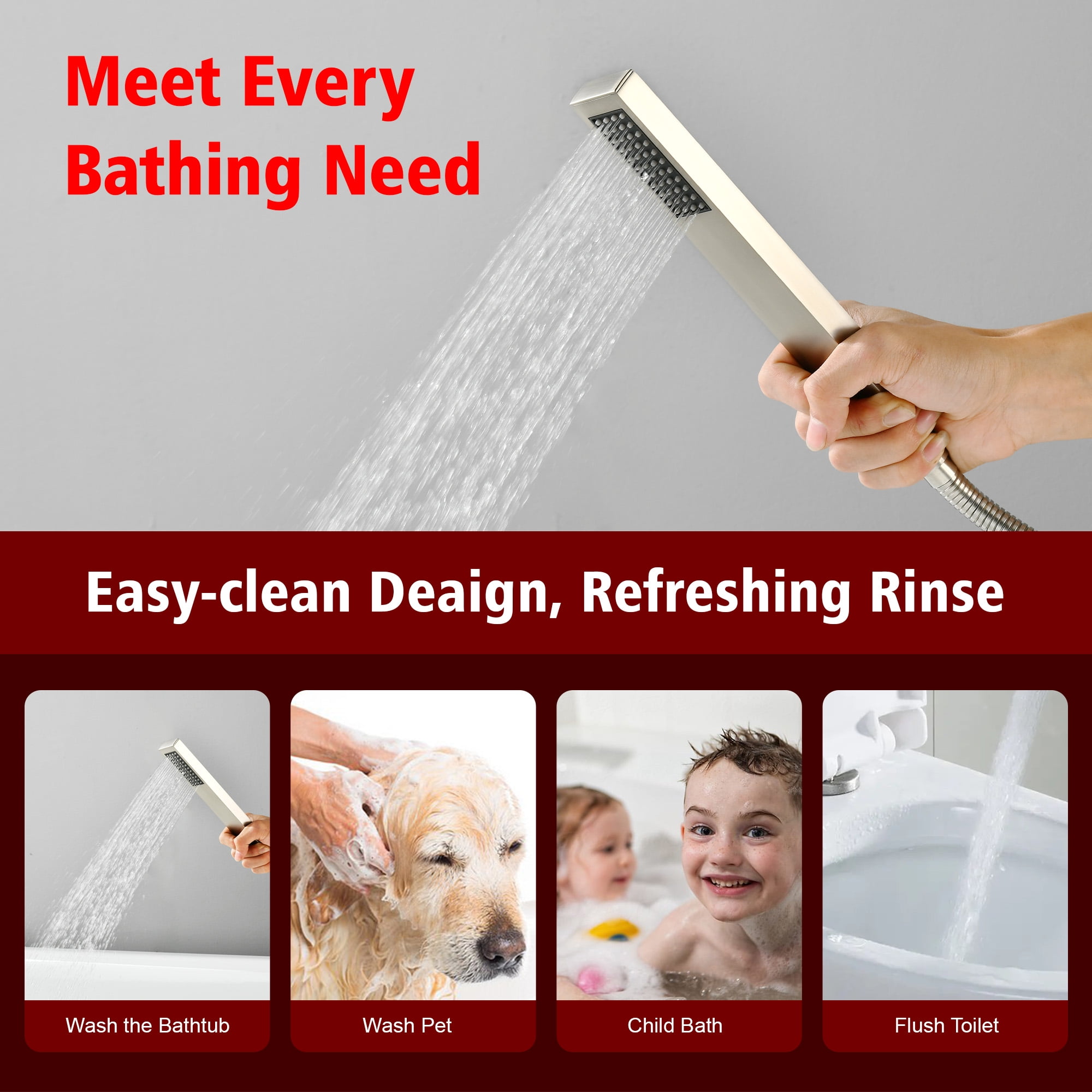 SUMERAIN Modern Floor Mount Bathtub Faucet in Brushed Nickel Finish, Single Handle Waterfall Freestanding Bathroom Tub Filler Faucet with Hand Shower, High Flow