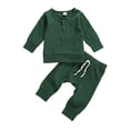 thumbnail image 1 of ITFABS 2Pcs Toddler Outfits, Solid-Color Long-Sleeves Top + Elastic-Waist Pants, 1 of 8