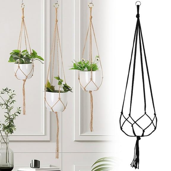 Gardening Greening Braided Hanging Rack Flower Pot Net Bag Black APlant Hanger Flower Pot Plant Holder for Indoor Outdoor DecorationsSunshy
