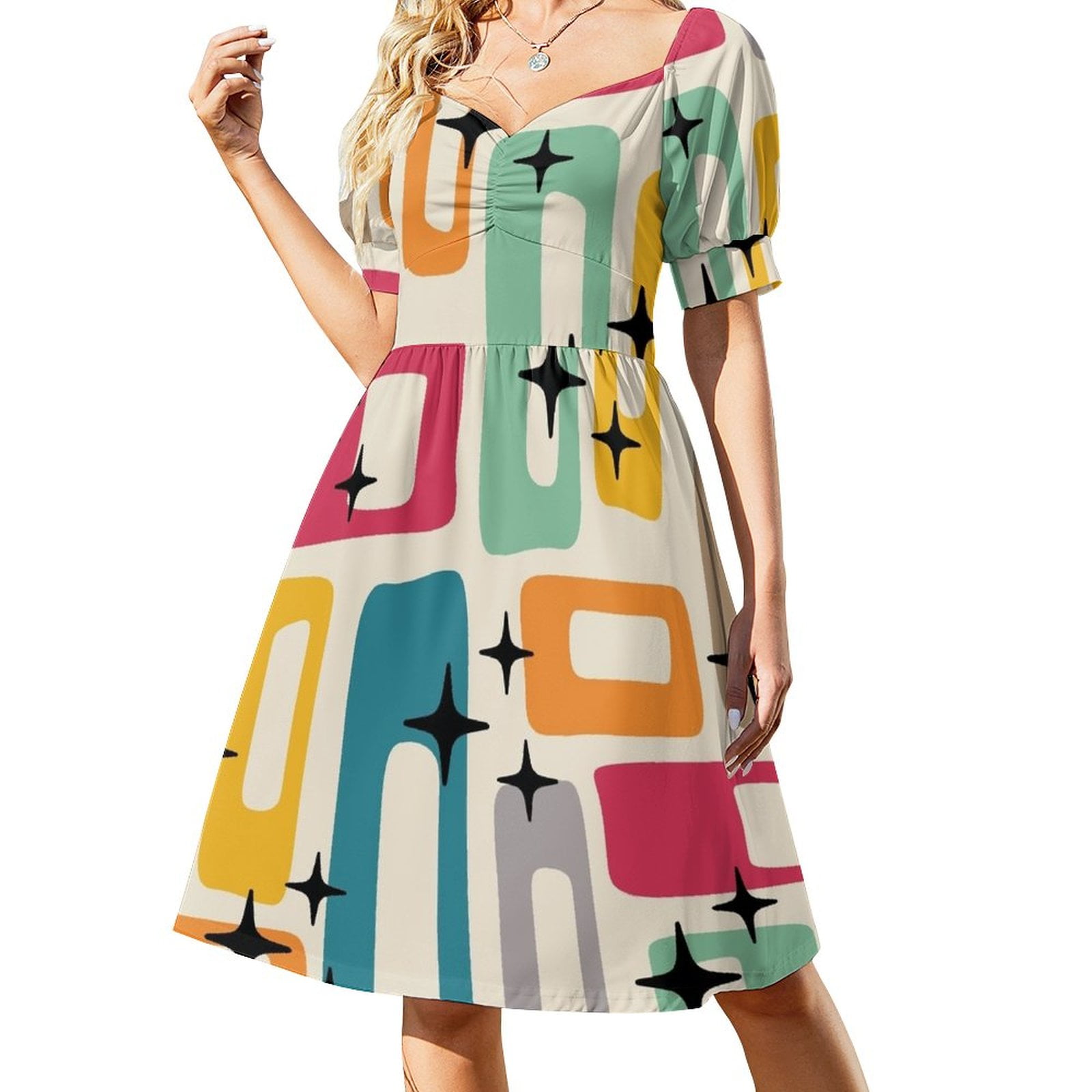 mid century modern cocktail dress Mid Century Modern, the Hepburn Swing Dress, a timeless, classic  silhouette, beautifully styled by @rachelgoldstyle #theprettydresscompany  #theprettydress #midcenturymodern #madeintheuk #rachelgold