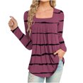 thumbnail image 3 of qolati Women's Fall Long Sleeve T Shirts Dressy Trendy Printed Ruched Square Neck Shirts Casual Loose Flowy Holiday Pullover Tops, 3 of 6