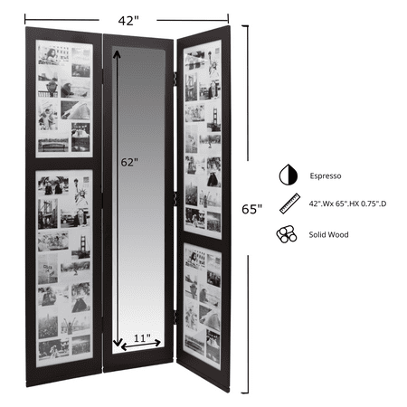kieragrace KG Preston Triple Panel Photo Screen with Mirror - Espresso, 3 Panels