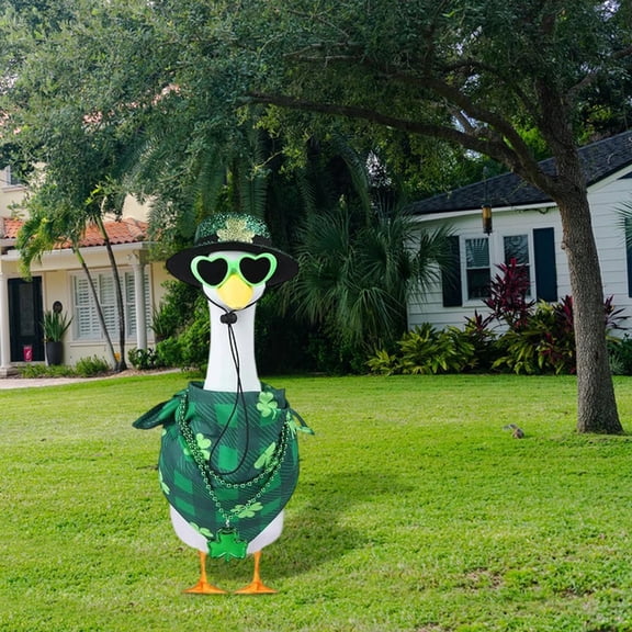 Eoozwa Porch Goose Dress Suit Holiday Decoration 23 Inch White Goose Outfit for St Patricks Day Patio Decor Without The Goose
