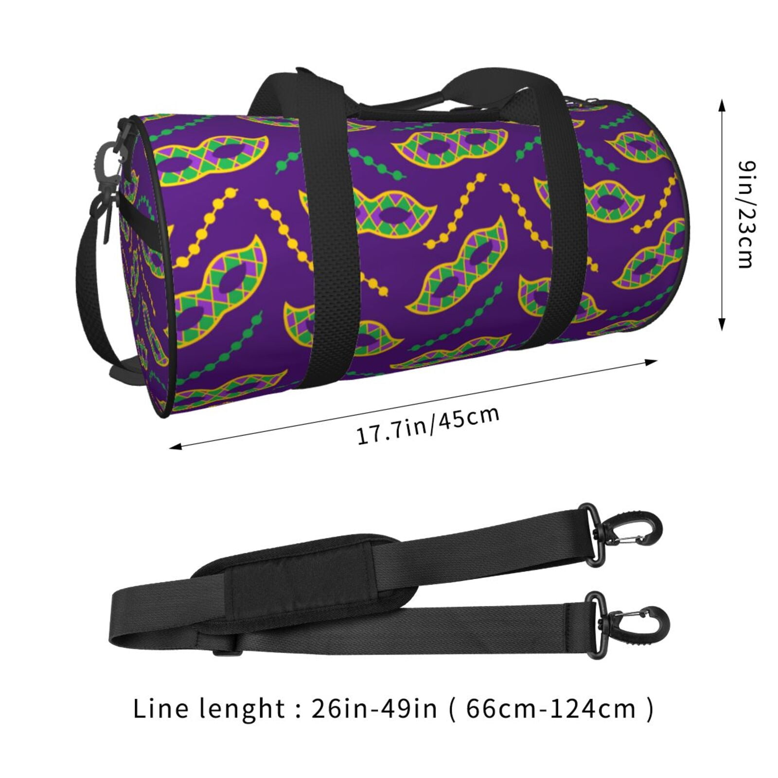 Vsdgher Carnival Masks and Beads 45L Foldable Duffel Bag, Sports Gym Bag,Overnight Bag, Portable Weekender Bag for Airplanes