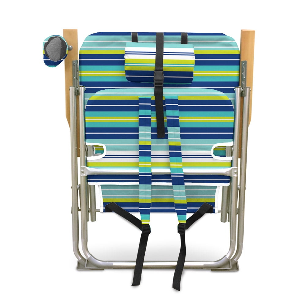 Caribbean Joe 4 Position Folding Beach Chair 300lb Capacity Backpack Straps