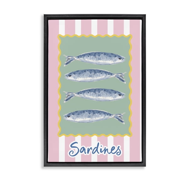 Stupell Industries Pastel Striped Sardines Black Framed Floater Canvas Wall Art, design by Patricia Pinto