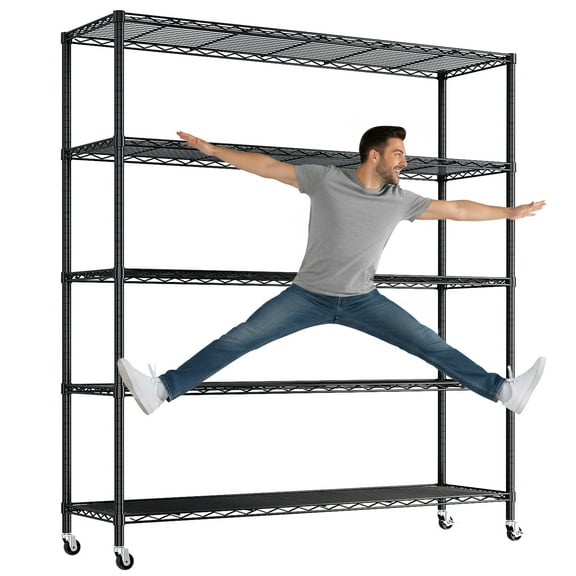 UBesGoo 5-Tier Steel Shelving Unit with Wheels, 46"W  Storage Shelving Rack, Heavy Duty Adjustable Wire Shelf, 46"W x 72" H x 18" D