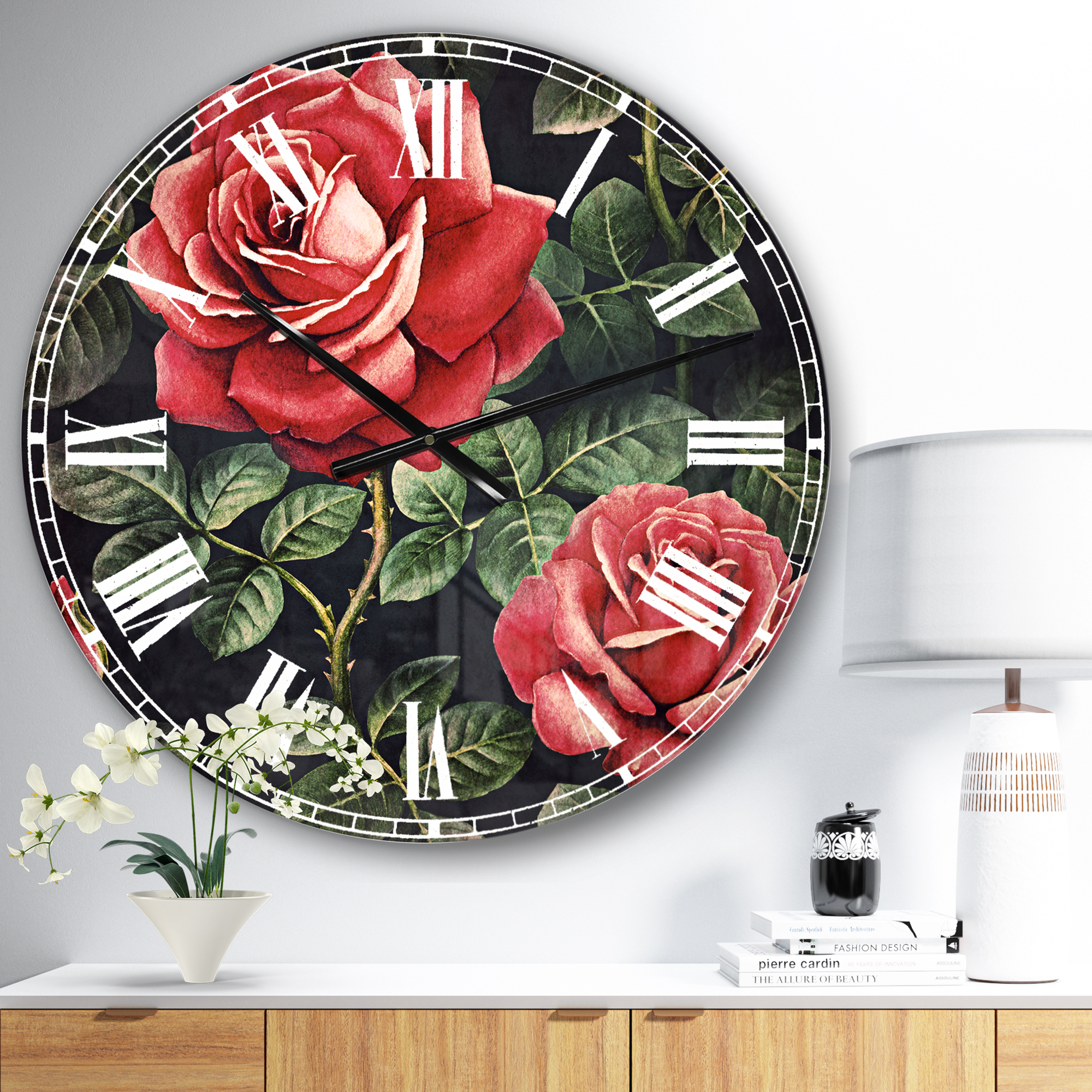 Designart 'Rose Illustration Watercolor' Traditional wall clock