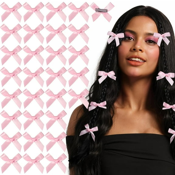 Pink Bows 30pcs Mini Bows Clips Hair Accessories for Women/Girls(1.57in)