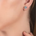 thumbnail image 5 of Jewelili 10K White Gold 5x5 MM Cushion Shape Swiss Blue Topaz and 1/10 Cttw Natural White Round Diamond Stud Earrings, 5 of 6
